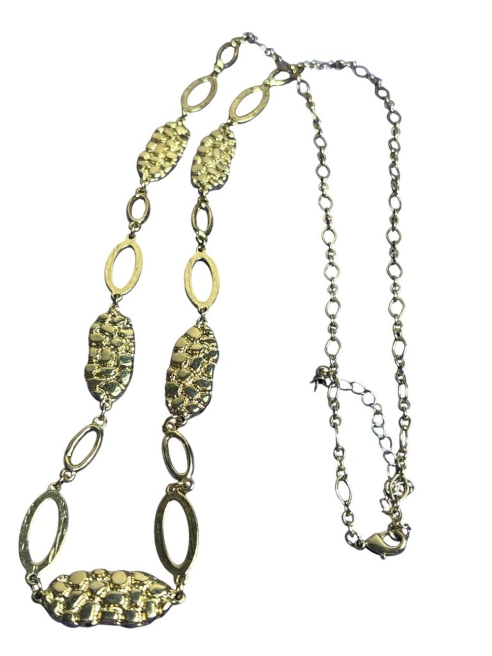 Long Textured and Oval Link Chain Necklace Goldtone Lobster Clasp 33 - 36 inches